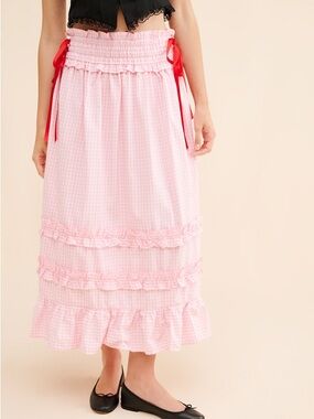 Damson Madder Pink Gingham Ruffle Skirt